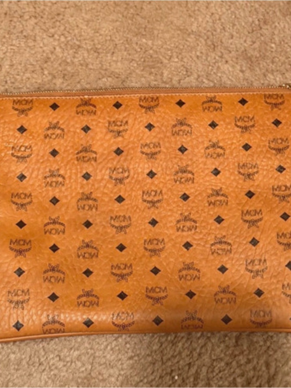 MCM Cognac Monogram Leather Pouch with Black Logos - Picture 2 of 4